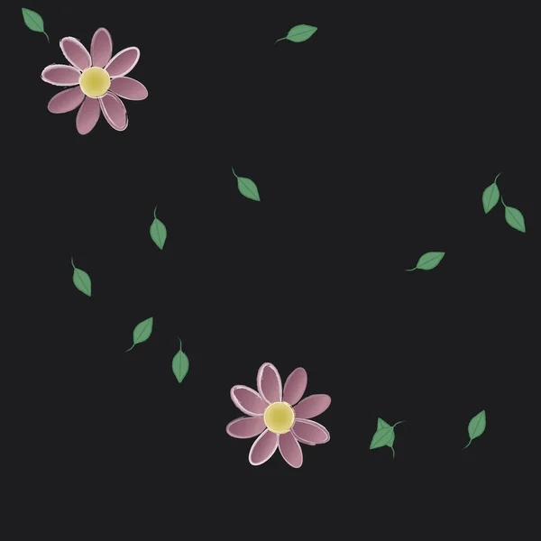 Fleurs Simples Avec Des Feuilles Vertes Composition Libre Illustration Vectorielle — Image vectorielle