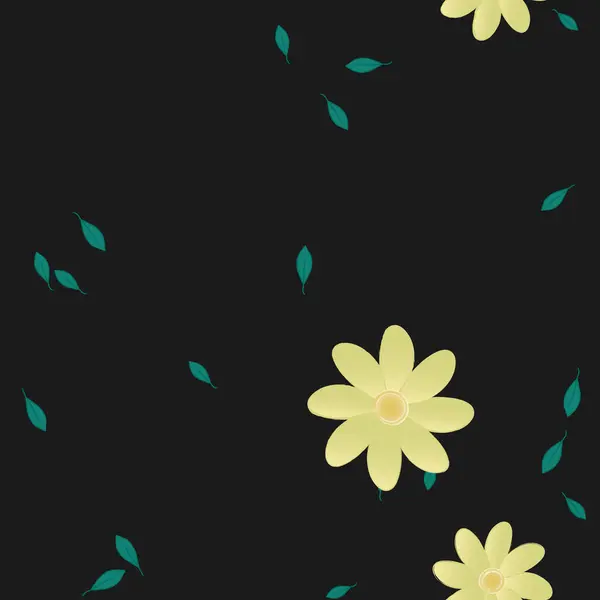 Composição Design Com Flores Simples Folhas Verdes Ilustração Vetorial —  Vetores de Stock