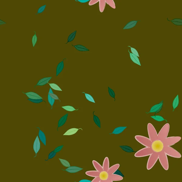 Hermosa Composición Con Flores Colores Simples Hojas Verdes Fondo Ilustración — Vector de stock