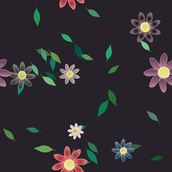 Flores Simples Con Hojas Verdes Composición Libre Ilustración Vectorial — Archivo Imágenes Vectoriales