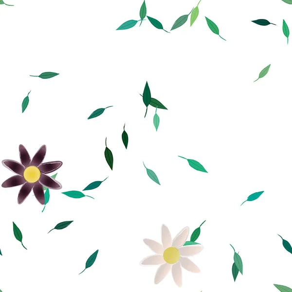 Composição Design Com Flores Simples Folhas Verdes Ilustração Vetorial — Vetor de Stock