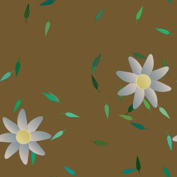 Composition Design Avec Fleurs Simples Feuilles Vertes Illustration Vectorielle — Image vectorielle