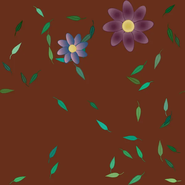 Hermosa Composición Con Flores Colores Simples Hojas Verdes Fondo Ilustración — Vector de stock