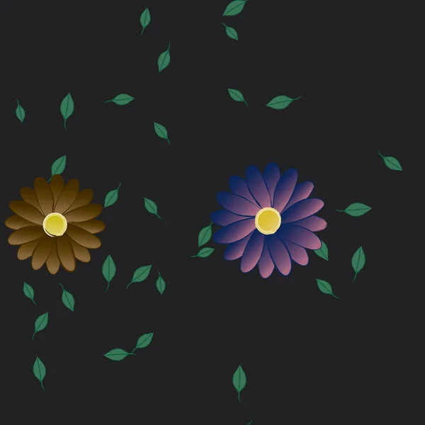 Flores Simples Con Hojas Verdes Composición Libre Ilustración Vectorial — Vector de stock