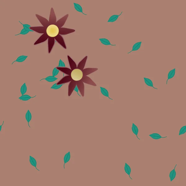 Composition Design Avec Fleurs Simples Feuilles Vertes Illustration Vectorielle — Image vectorielle