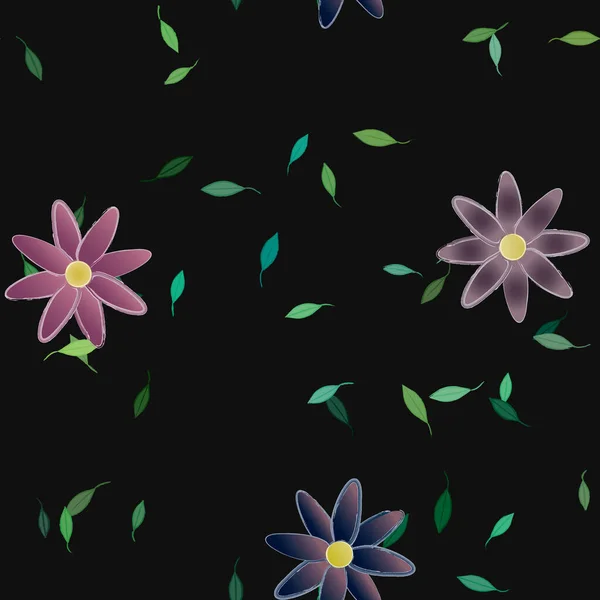 Flores Simples Con Hojas Verdes Composición Libre Ilustración Vectorial — Archivo Imágenes Vectoriales