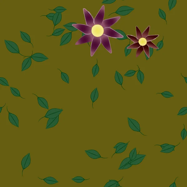 Composición Diseño Con Flores Simples Hojas Verdes Ilustración Vectorial — Archivo Imágenes Vectoriales