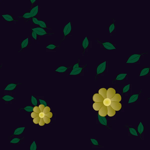 Flores Simples Con Hojas Verdes Composición Libre Ilustración Vectorial — Archivo Imágenes Vectoriales