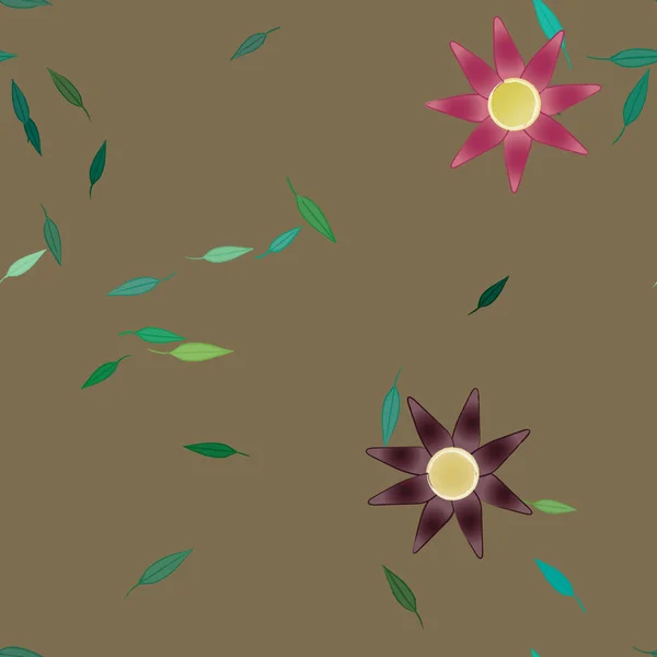 Fleurs Simples Avec Des Feuilles Vertes Composition Libre Illustration Vectorielle — Image vectorielle