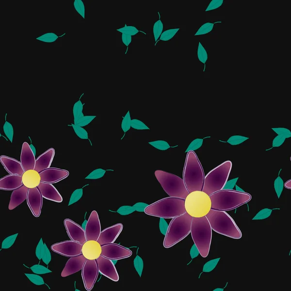 Composição Design Com Flores Simples Folhas Verdes Ilustração Vetorial — Vetor de Stock