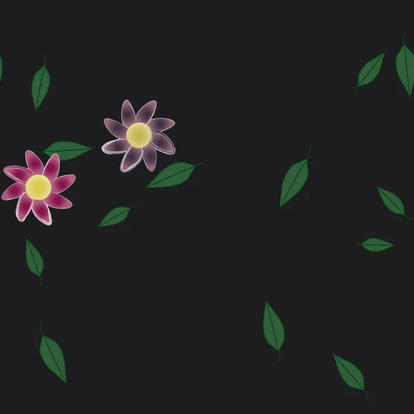 Composición Diseño Con Flores Simples Hojas Verdes Ilustración Vectorial — Vector de stock