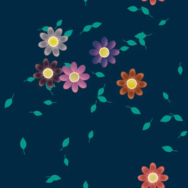 Composición Diseño Con Flores Simples Hojas Verdes Ilustración Vectorial — Vector de stock