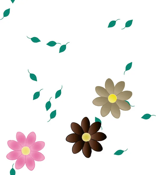 Simple Flowers Green Leaves Free Composition Vector Illustration — Stock Vector