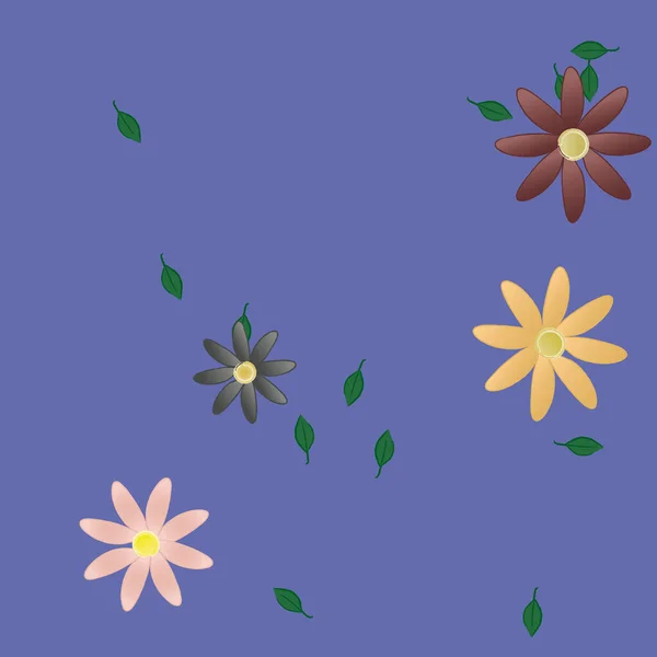 Composition Design Avec Fleurs Simples Feuilles Vertes Illustration Vectorielle — Image vectorielle