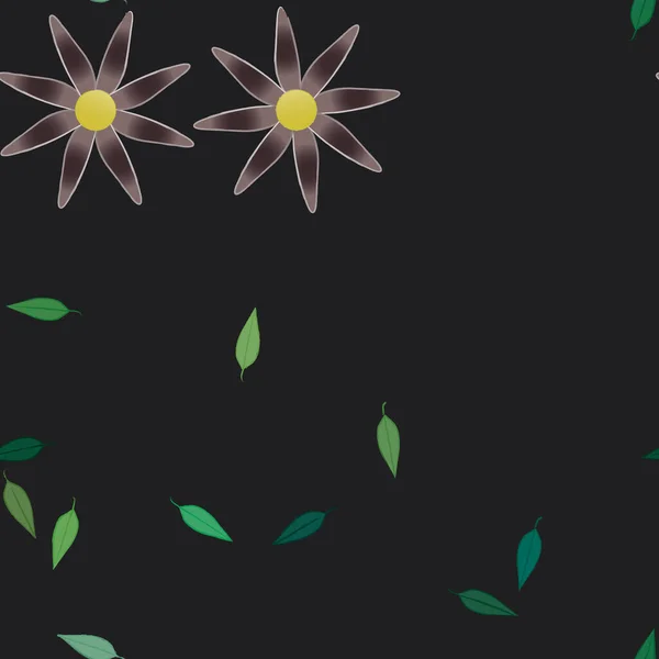 simple flowers with green leaves in free composition, vector illustration