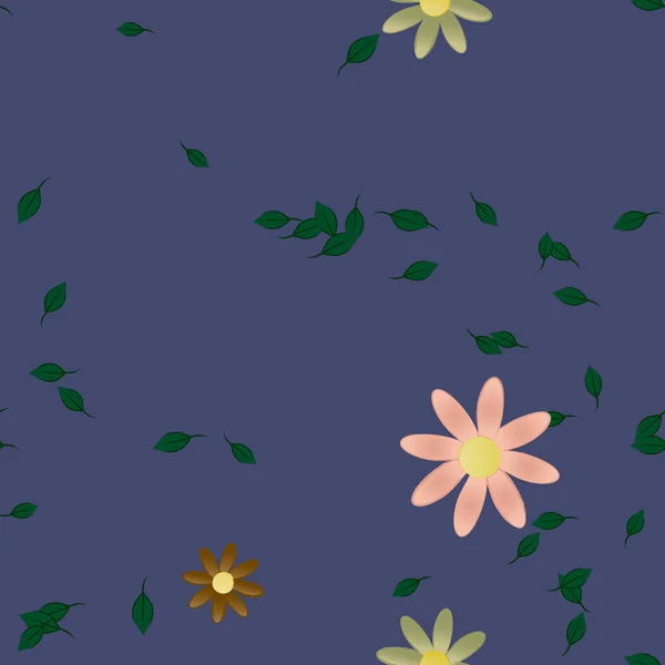 Fleurs Simples Avec Des Feuilles Vertes Composition Libre Illustration Vectorielle — Image vectorielle