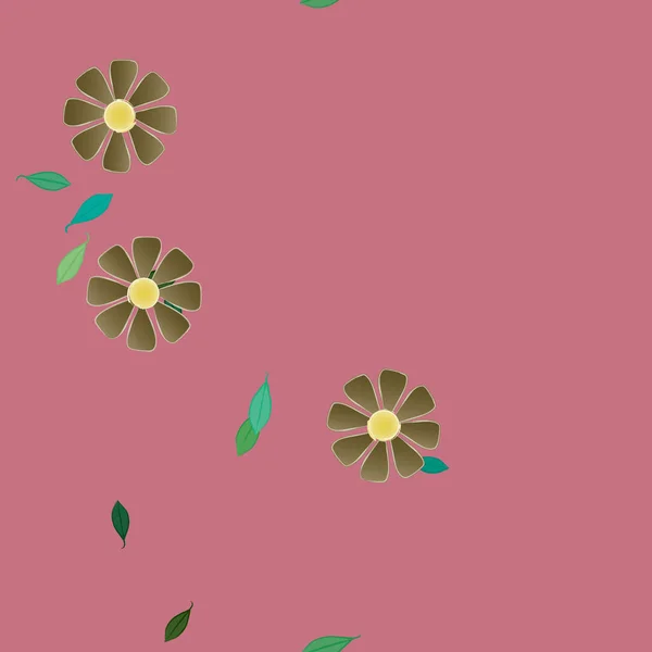 Composição Bonita Com Flores Coloridas Simples Folhas Verdes Fundo Ilustração —  Vetores de Stock