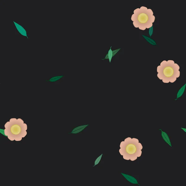 Flores Simples Con Hojas Verdes Composición Libre Ilustración Vectorial — Vector de stock