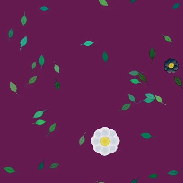 Mooie Compositie Met Eenvoudige Gekleurde Bloemen Groene Bladeren Achtergrond Vector — Stockvector