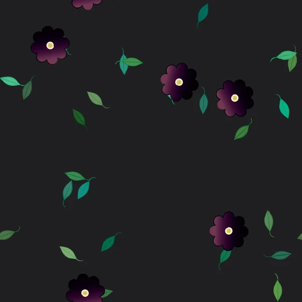 Flores Simples Con Hojas Verdes Composición Libre Ilustración Vectorial — Vector de stock