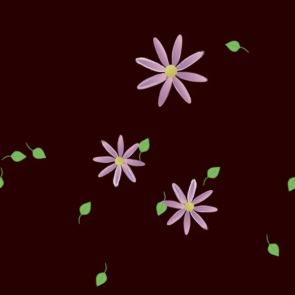 Fleurs Simples Avec Des Feuilles Vertes Composition Libre Illustration Vectorielle — Image vectorielle