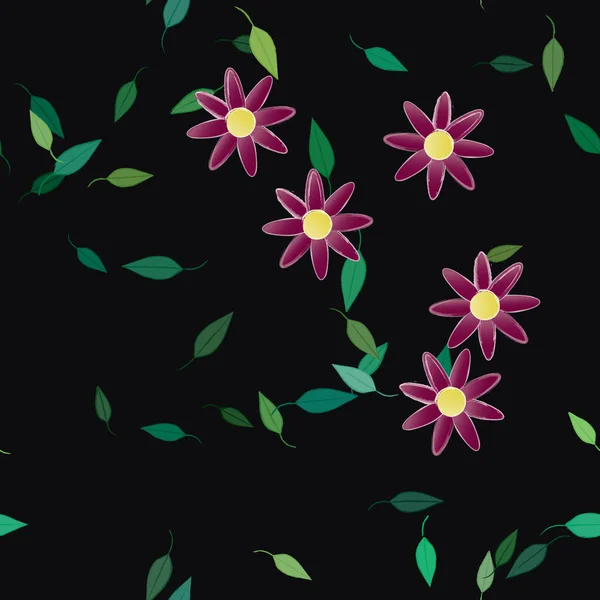 Flores Simples Con Hojas Verdes Composición Libre Ilustración Vectorial — Archivo Imágenes Vectoriales