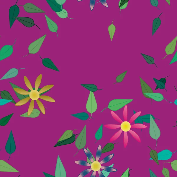 Composición Libre Con Flores Colores Simples Hojas Verdes Para Papel — Vector de stock