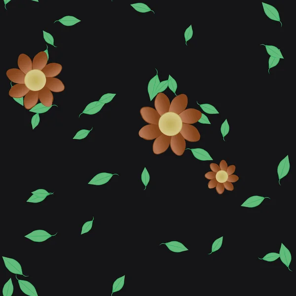 Flores Simples Con Hojas Verdes Composición Libre Ilustración Vectorial — Archivo Imágenes Vectoriales