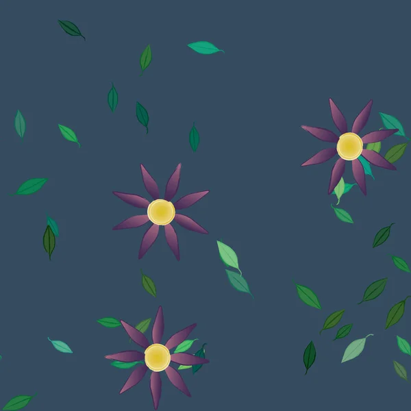 Composição Bonita Com Flores Coloridas Simples Folhas Verdes Fundo Ilustração — Vetor de Stock