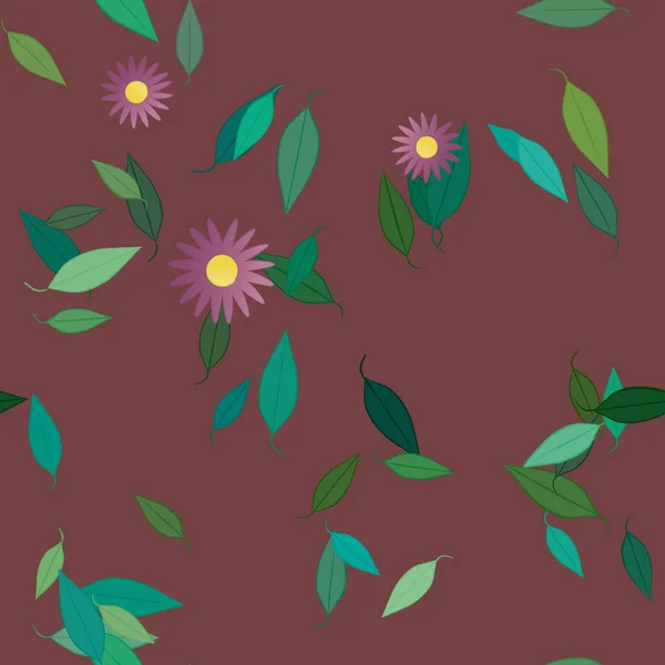 Composition Design Avec Fleurs Simples Feuilles Vertes Illustration Vectorielle — Image vectorielle