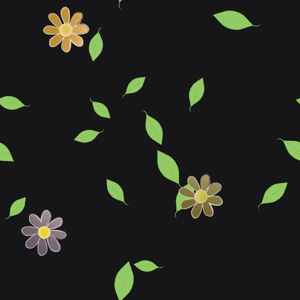 用简单的花和绿叶设计构图 矢量图解 — 图库矢量图片