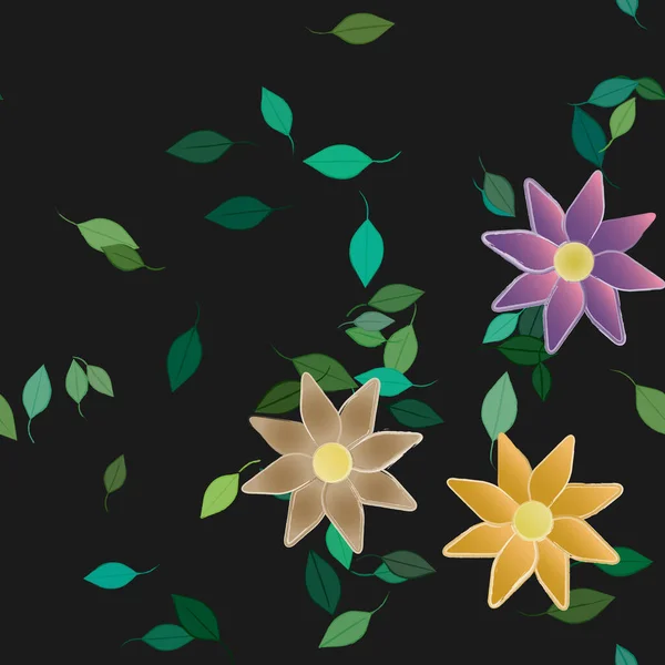 Fleurs Simples Avec Des Feuilles Vertes Composition Libre Illustration Vectorielle — Image vectorielle