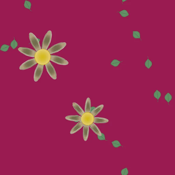 Composición Diseño Con Flores Simples Hojas Verdes Ilustración Vectorial — Vector de stock