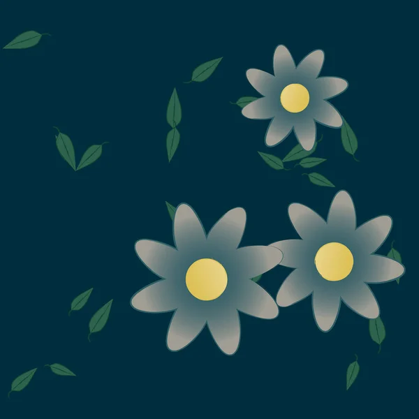 Hermosa Composición Con Flores Colores Simples Hojas Verdes Fondo Ilustración — Vector de stock