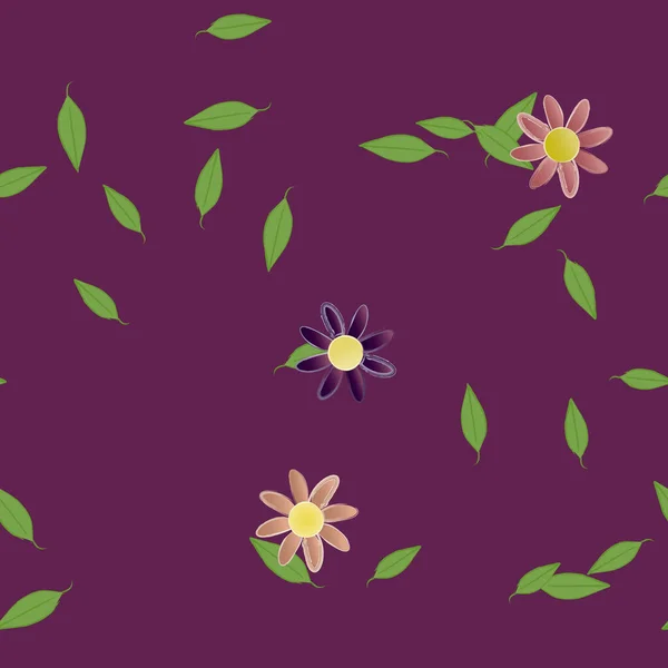 Hermosa Composición Con Flores Colores Simples Hojas Verdes Fondo Ilustración — Vector de stock