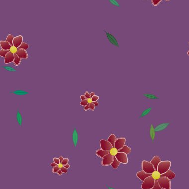 Basit çiçek ve yeşil yapraklı tasarım kompozisyonu, vektör illüstrasyonu