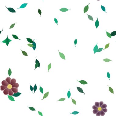 Basit çiçek ve yeşil yapraklı tasarım kompozisyonu, vektör illüstrasyonu