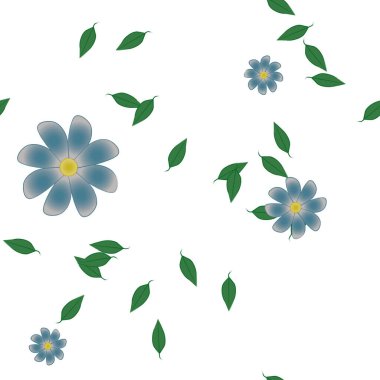 Basit çiçek ve yeşil yapraklı tasarım kompozisyonu, vektör illüstrasyonu