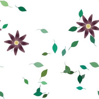 Basit çiçek ve yeşil yapraklı tasarım kompozisyonu, vektör illüstrasyonu