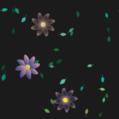 Basit çiçek ve yeşil yapraklı tasarım kompozisyonu, vektör illüstrasyonu