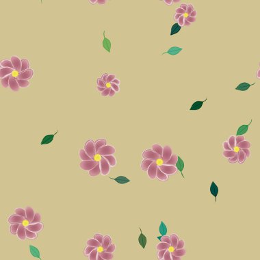 Basit çiçek ve yeşil yapraklı tasarım kompozisyonu, vektör illüstrasyonu