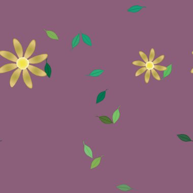 Basit çiçek ve yeşil yapraklı tasarım kompozisyonu, vektör illüstrasyonu