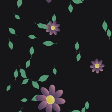 Basit çiçek ve yeşil yapraklı tasarım kompozisyonu, vektör illüstrasyonu