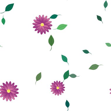 Basit çiçek ve yeşil yapraklı tasarım kompozisyonu, vektör illüstrasyonu