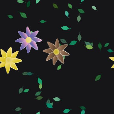 Basit çiçek ve yeşil yapraklı tasarım kompozisyonu, vektör illüstrasyonu