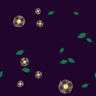 Basit çiçek ve yeşil yapraklı tasarım kompozisyonu, vektör illüstrasyonu