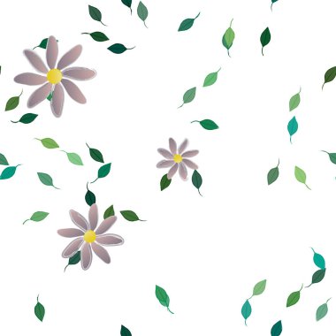 Basit çiçek ve yeşil yapraklı tasarım kompozisyonu, vektör illüstrasyonu