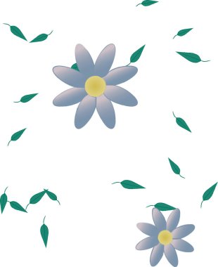 Serbest kompozisyonda yeşil yapraklı basit çiçekler, vektör illüstrasyonu