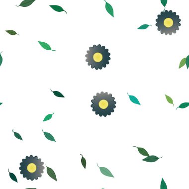 Basit çiçek ve yeşil yapraklı tasarım kompozisyonu, vektör illüstrasyonu