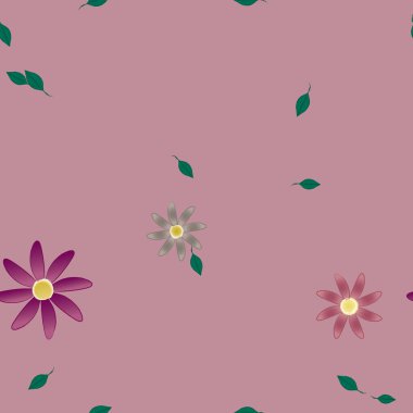 Basit çiçek ve yeşil yapraklı tasarım kompozisyonu, vektör illüstrasyonu